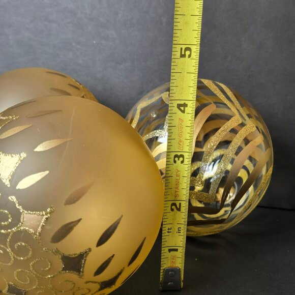 Gold Glass Christmas Ornaments Set of 3 Hand Painted Glitter 4" Holiday Decor - Picture 8 of 9